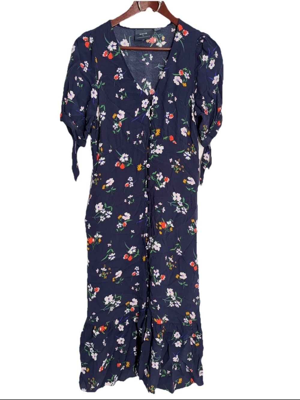 Anthropologie Maeve Eudora Navy Blue Floral Midi Dress Size 2
